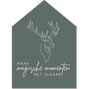 Label2X - Kersthuisje Maak Magische Momenten - Groen - Dibond - 30cm hoog - Met standaard - Kerstmis - Kerstdecoratie - Kerst versiering
