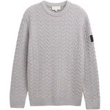 Tom Tailor - Pullovers - Grey offwhite plated - Trui met Ronde Hals en Ribboorden