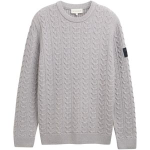 Tom Tailor - Pullovers - Grey offwhite plated - Trui met Ronde Hals en Ribboorden