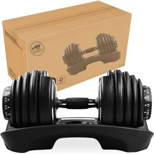 AJ-Sports Verstelbare Dumbell Zwart 24 KG - 2kg t/m 24kg - Gewichten - Dumbells set - Gewichten set - Halterset - Fitness gewichten - Krachttraining - Gym - Fitness - Sport - 15 Dumbells in één! - Let op PER STUK = 1 Dumbbell!