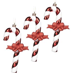 Viv! Christmas Kerstornament - Zuurstokjes met strik - set van 3 - rood wit - 15cm