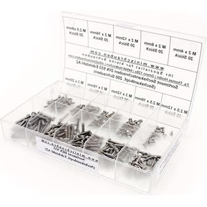 Assortimentsdoos 200 stuks kleine zeskantschroeven DIN 933 roestvrij staal A2 M2 M25 M3 zeskantkop - Mini schroeven assortiment gelabelde doos