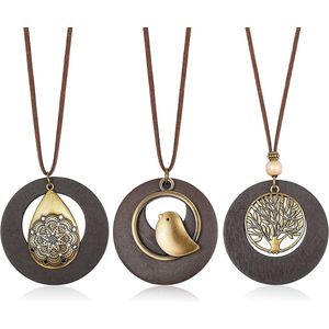 Lange Hangers Halskettingen voor Vrouwen - Boom des Levens Ketting van Natuurlijk Hout