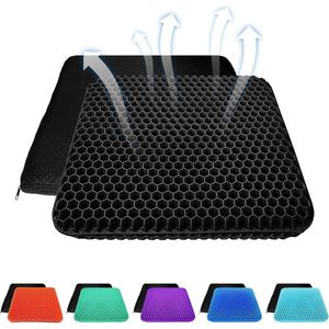 Gelzitkussen, dik met antislip overtrek, ademend stoelkussen, honingraatdesign, absorbeert drukplekken voor auto, bureaustoel, rolstoel