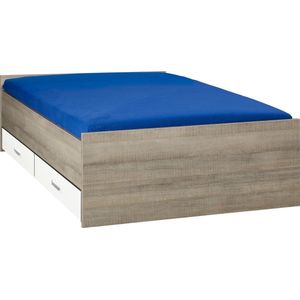 Bed met opbergruimte | 120x200 | Donker Grijs Hout | Inclusief witte lades | 4 stuks 60cm diep