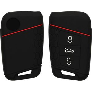 Autosleutel hoesje compatibel met VW 3-knops Keyless Go - Zwart Rood - Autosleutel behuizing .