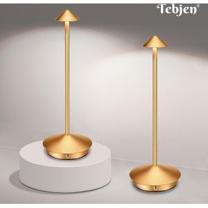 TEBJEN Tafellamp – Oplaadbaar Tafellamp - Smart LED Lighting – Tafellamp Slaapkamer - TouchControl – USB-C Oplaadbaar - Nachtlamp – Leeslampje – Bureaulamp - Voor Binnen & Buiten - Luxe Draadloos Design - Goud