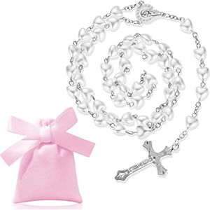 Elegante Rozenkrans Halsketting met Zilver en Medaille-Kruis