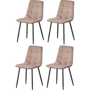 Sarah - Eetkamerstoel - fluweel - beige - zwart metalen poten - set van 4