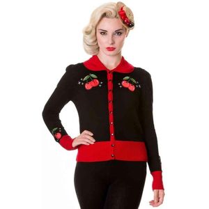Dancing Days - BLACK RED VINTAGE CHERRY Cardigan - S - Zwart/Rood