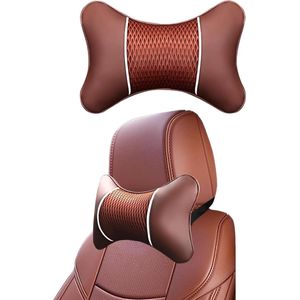 Car Neck Pillow Headrest for Car Seat - Breathable Cushion Leather Support - Neck Support for Driving, Gaming Chair, Office Chair (Brown)