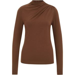 WE Fashion - Shirt - Bruin - Effen - Lange Mouw - Slanke Pasvorm