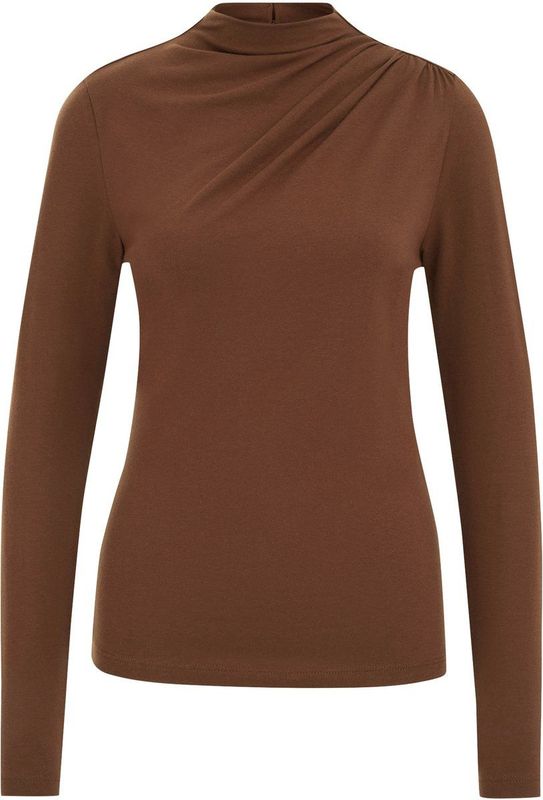 WE Fashion - Shirt - Bruin - Effen - Lange Mouw - Slanke Pasvorm