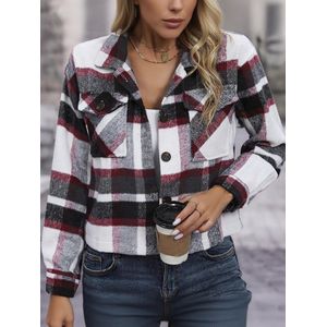 Dames flanellen geruite jas met lange mouwen en knoopjes, cropped shirts, zakelijke casual werkblouses, modieuze cropped jassen
