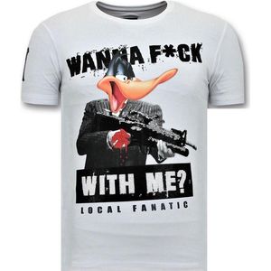 Coole T-shirt Heren - Shooting Duck Gun - Wit