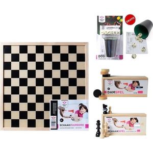 Longfield Games Compleet dam/schaakbord met schaakstukken en damstenen + gratis compleet dobbelset