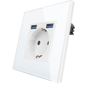 Glazen Schuko-contactdoos met USB-poorten - Design Stopcontact voor Inbouw