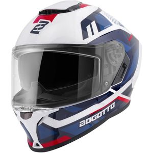 Bogotto Phantom Codex Wit Rood Blauw Fiberglas Integraalhelm - Maat L - Helm