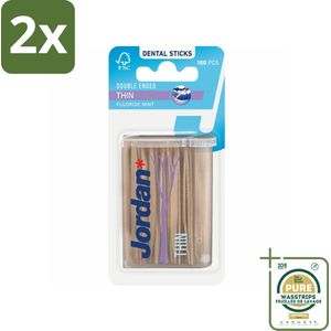 Jordan Tandenstokers Double Ended Thin 100 stuks per verpakking - Voordeelverpakking - 2 stuks - Interdentale reiniging - Mondhygiëne