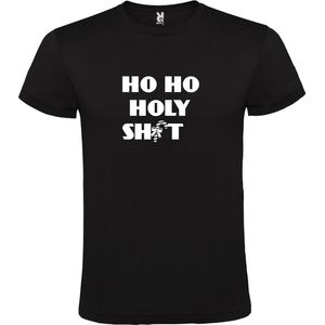 Zwart T-Shirt met “Ho Ho Holy Shit “ Afbeelding Wit Size XS