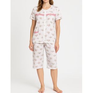 Dames capri pyjamaset doorknoop 2298 met bloemenprint XXXL roze
