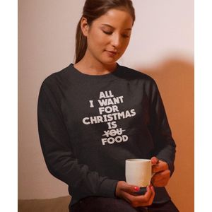Zwarte Foute Kersttrui - All I Want For Christmas Is Food - Maat XL - Kerstkleding voor dames & heren