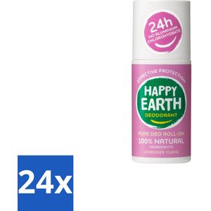 Happy Earth – Deodorant Roll-On – 100% Natuurlijk Lavender Ylang – 75 ml - Voordeelverpakking - 24 stuks