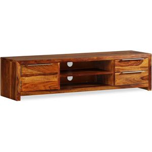 The Living Store tv-meubel Sheesham - bruin 120x30x30cm - houten - massief sheeshamhout - 2 planken - 2 laden - deur - eenvoudige montage