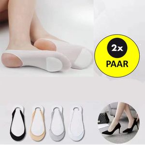 Actie4you® - 2 Paar Onzichtbare Bootsokken Voor Dames - Zacht & Lichtgewicht - Met Voorvoetkussens - Stofsokken - Ideaal Voor Hooge Hakken & Andere Schoentypes - Maat 36-42 – Wit