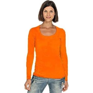 Bodyfit dames shirt lange mouwen/longsleeve oranje - Dameskleding basic shirts M (38)