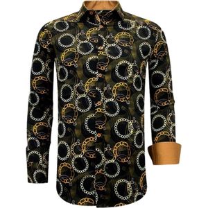 Luxe Satijn Overhemd Heren Print - 3078NW - Zwart / Bruin