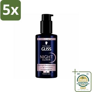 5 x Gliss - Haarserum - Night Elixer Overnight Reconstruction - Tegen Gespleten Haarpunten - 100 ml - Grootverpakking - Haarserum - Gespleten Haarpunten - Nachtserum - Haarherstel - Haarverzegeling