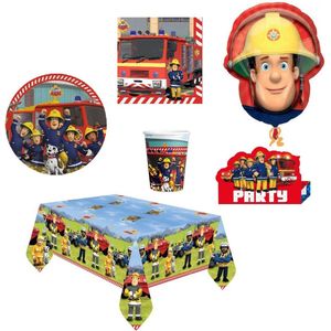 Brandweerman Sam - Feestpakket - Feestartikelen - Kinderfeest - 8 Kinderen - Tafelkleed - Bekers - Servetten - Bordjes - Uitnodigingskaarten - Helium ballon.