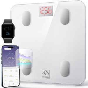 Slimme Bluetooth Personenweegschaal met App - Digitale Weegschaal voor Lichaamsvet, BMI, Gewicht en Spiermassa