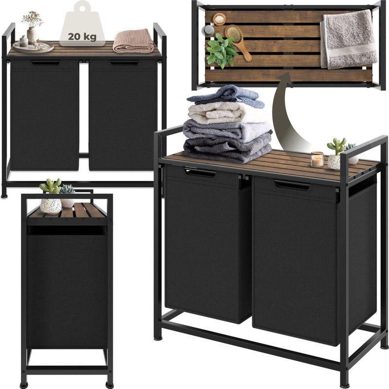 tectake - Wassorteerder - Wasmand - Industrieel - 2 Uittrekbare Vakken, In Hoogte Verstelbare Voetjes