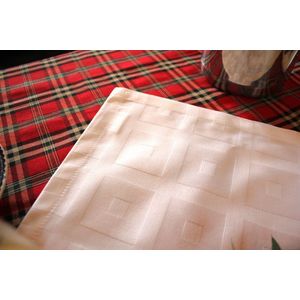 6 Witte blok damast servetten (Hotelkwaliteit: 250 gr/m2) - 100% katoen