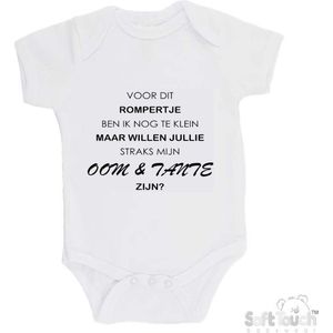 100% katoenen Romper ""Voor dit rompertje ben ik nog te klein maar willen jullie straks mijn Oom & Tante zijn? "" Unisex Katoen Wit/zwart Maat 62/68