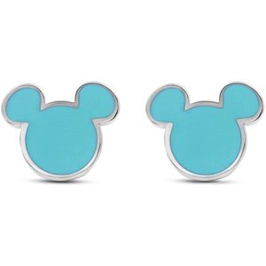 Disney 4-DIS051 Mickey Mouse Oorbellen - Mickey Oorknopjes - Disney Sieraden - 6,8x8mm - Blauw Emaille - Staal - Hypoallergeen - Zilverkleurig