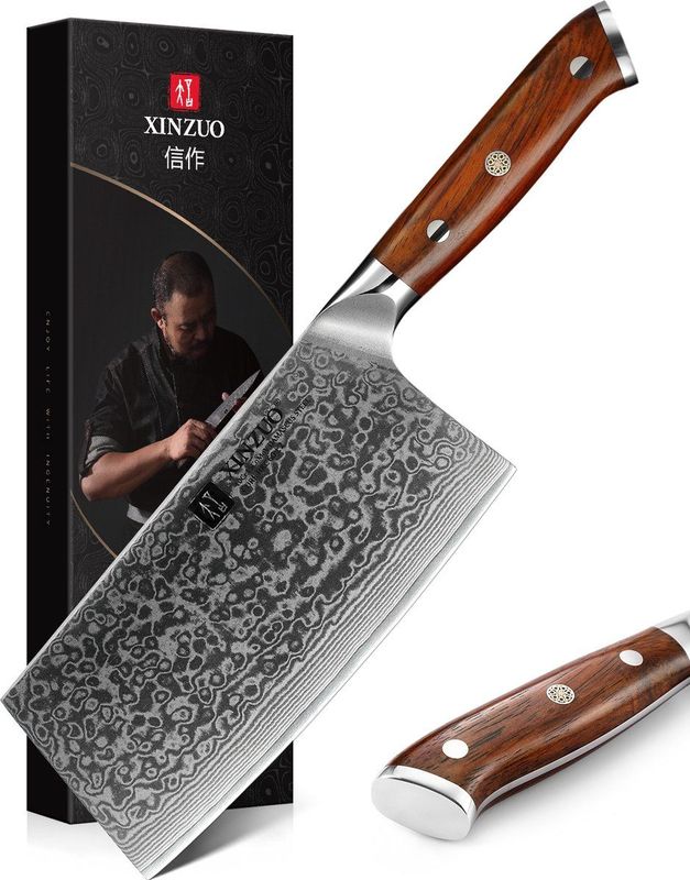 Xinzuo B13R Yu - Chinese Cleaver - 18 cm - Damascus Staal - Rozenhouten Handvat