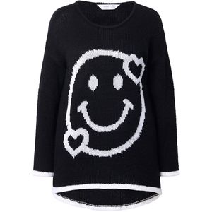 Angel of Style Angel of Style - Dames - Trui A-lijn smiley langere zoom aan de achterkant - Zwart - Maat 50+