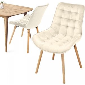Floraya - Set 2 eetkamerstoelen Beige - Fluweel - Japandi Style - 54x59,5x84 cm (BxDxH) - Geschikt tot 150KG