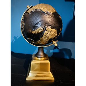 Decoratie wereldbol - klein - draaiend - zwart - goud - Colmore