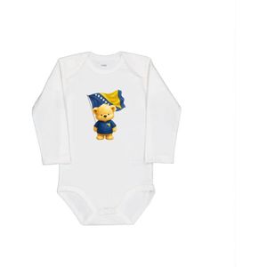 Beertje Bosnië-Herzegovina – Baby Rompertje Longsleeve Wit (0–3 mnd) |voetbal | baby