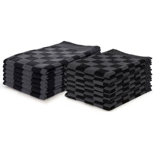 Ten Cate Theedoeken en Keukendoeken Set Zwart - Set van 12 – Geblokt – Blokdoeken – 100% katoen – 6 Horeca Theedoeken – 65x65cm - 6 Keukendoeken - 50x50cm