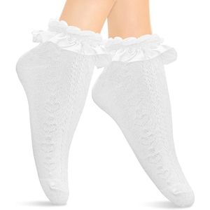 Allecto Plus - Ruches Liners Kant Enkelsokken 1 Paar - Hartvormige Frilly Crew - Elastische Katoenen Sok - Prinses Fairy Goth - Manchetten - Mooie Jurk voor Lady - Meisjes Schoolmeisje Kleding - Kostuum - Effen Kleur