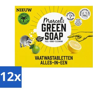 Marcel's Green Soap - Vaatwascapsules - Eco All-In-One Grapefruit & Limoen - Krachtige werking - 24 Vaatwascapsules - Voordeelverpakking - 12 stuks