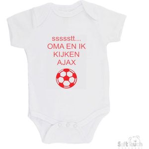 100% katoenen Romper ""ssssstt Oma en ik kijken AJAX"" Unisex Katoen Wit/rood Maat 62/68