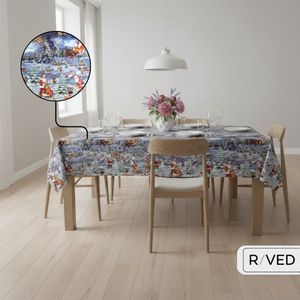 Raved Kerst Tafelzeil - Rendieren 140 cm x 200 cm - Blauw - PVC - Afwasbaar