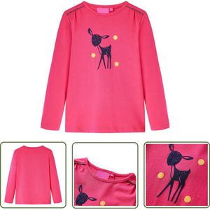 vidaXL Langmouwig Hemd - Kinderhemd - Kindershirt met lange mouwen 140 felroze - Meisjeshemd - Roze Kleding - Kinderkleding