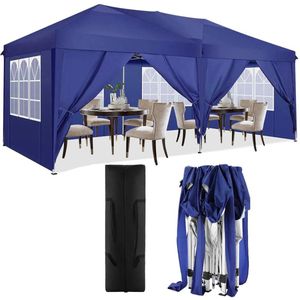 3x6 Meter Vouwtent – Partytent – Marktkraam – Overkapping – Tuintent – Roestbestendig Stalen Frame – Waterdichte 210D Oxford Stof - Marineblauw